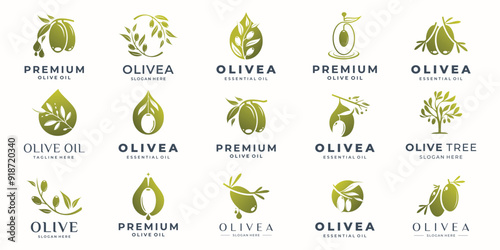 silhouette Olive green logo collection creative concept vector premium.