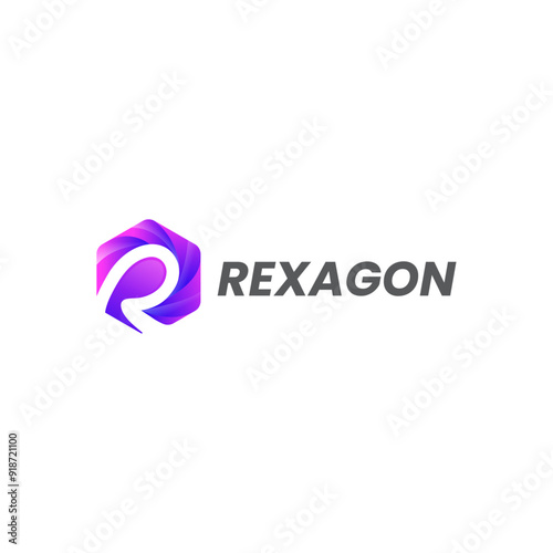 hexagon abstract logo design, purple gradient color sign vector 