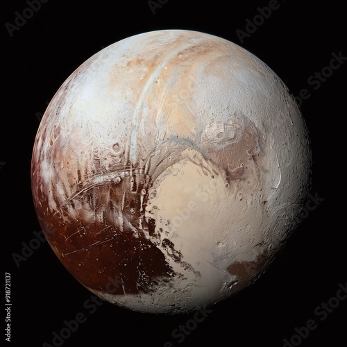 Planet Pluto in the dark Starry Sky of Solar System in Space. 3D render of pluto planet