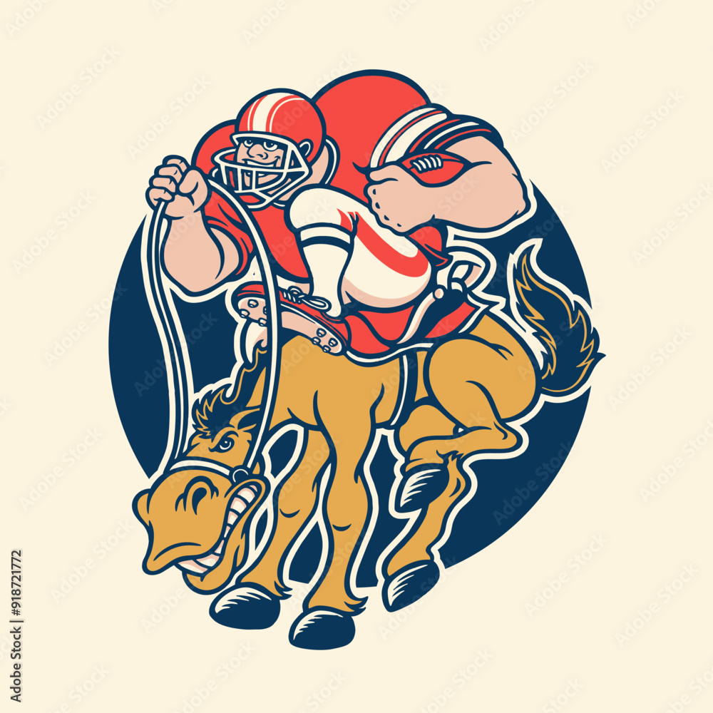 Fototapeta premium Bucking Bronco Horse Football Logo Vector Illustration