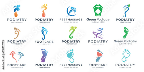 set of podiatry logo vector icon set. mega collection podiatrist foot care inspiration, perfect logos for brand business company.