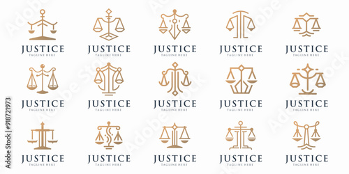 mega set law firm logo collection , justice logos design and gold color.