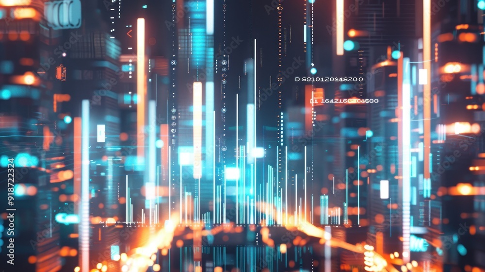 Fototapeta premium Abstract Digital Cityscape with Glowing Lines