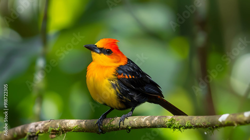 Flamecrested Tanager Tachyphonus cristatus perched on a branch in the Amazon rainforest photo