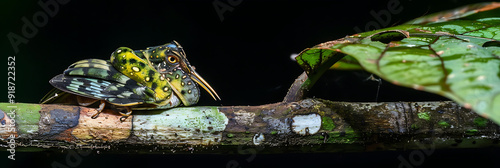 Forktailed Woodnymph Thalurania furcata resting on a branch in the Amazon rainforest known locally as Beijaflordecaudaforcada photo