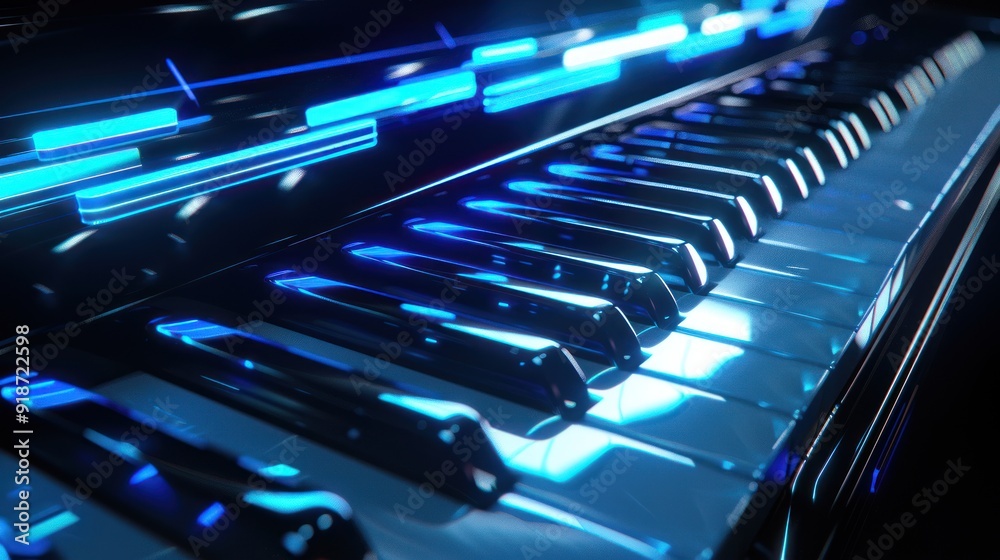 Blue Illuminated Piano Keys Blue Illuminated Piano Keys