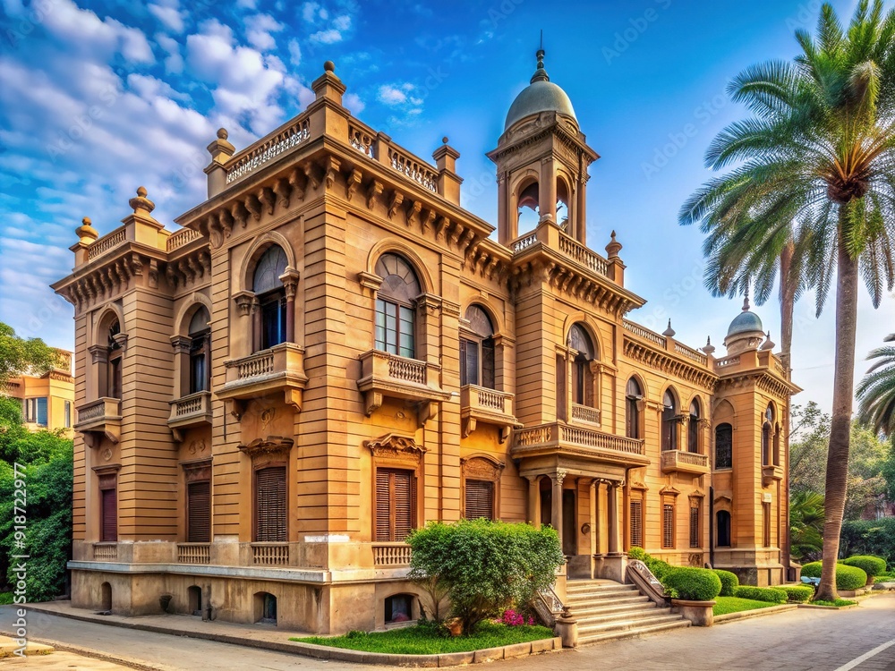Obraz premium Historic faculty building of Ain Shams University's prestigious Al Alsun languages department in Cairo, Egypt, renowned for translation studies and foreign language education.