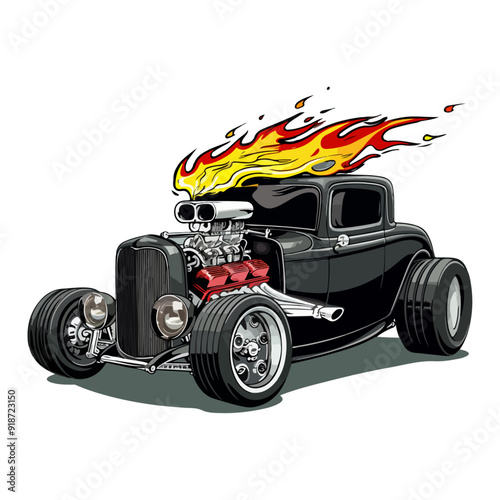 hotrod with flames vector graphic design illustration isolated on withe background 