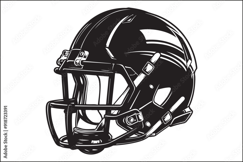 Fototapeta premium American Football Helmet Silhouette, Helmet Design, SportsArt, AmericanFootball, FootballHelmet, FootballGraphics, SilhouetteArt, AthleticDecor, GameDayDecor, TeamSpirit, SportsIllustration, 