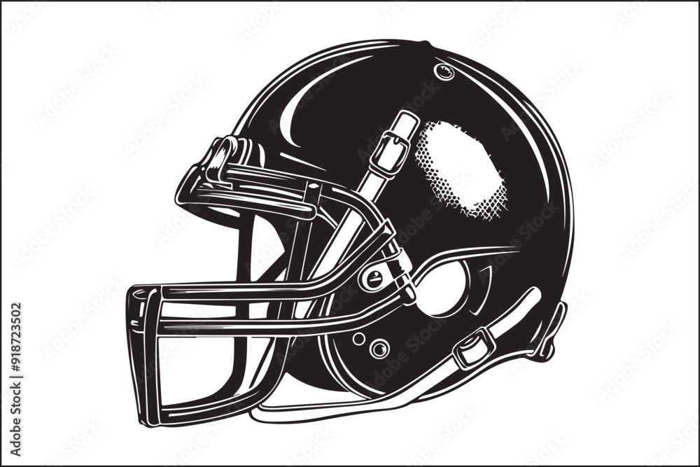 Fototapeta premium American Football Helmet Silhouette, Helmet Design, SportsArt, AmericanFootball, FootballHelmet, FootballGraphics, SilhouetteArt, AthleticDecor, GameDayDecor, TeamSpirit, SportsIllustration, 