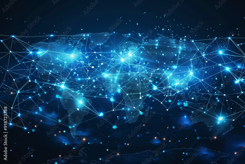 Global Network Connection - Digital World Map Global Network Connection - Digital World Map