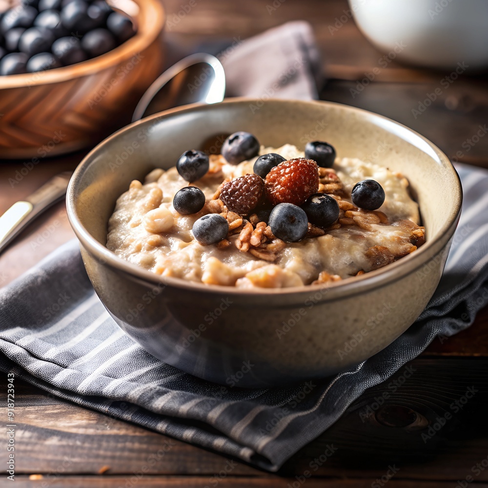 bowl of muesli with blueberries bowl of muesli with blueberries