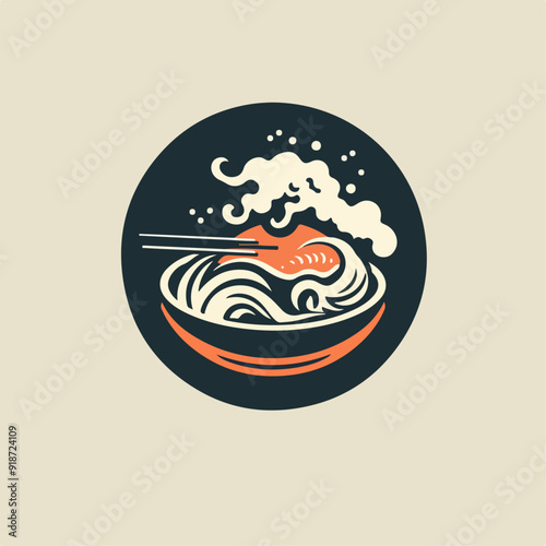 illustration of a japanese ramen on a plate logo vector badge emblem design
