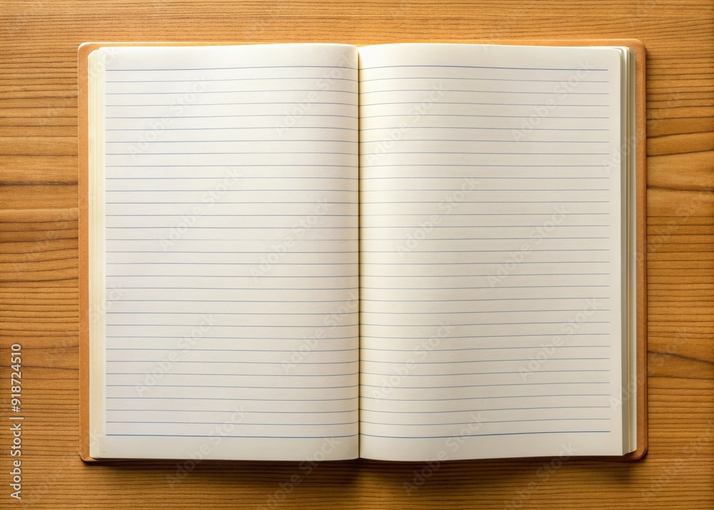 Empty notebook with lined paper texture background, open to a blank page, awaiting handwritten notes, doodles, or creative concepts, with ample copy space. Empty notebook with lined paper texture background, open to a blank page, awaiting handwritten notes, doodles, or creative concepts, with ample copy space.