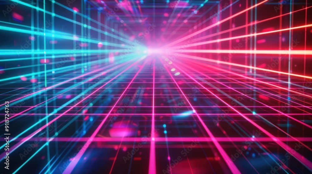 Neon Grid Lines and Glowing Lights Neon Grid Lines and Glowing Lights