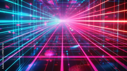 Neon Grid Lines and Glowing Lights