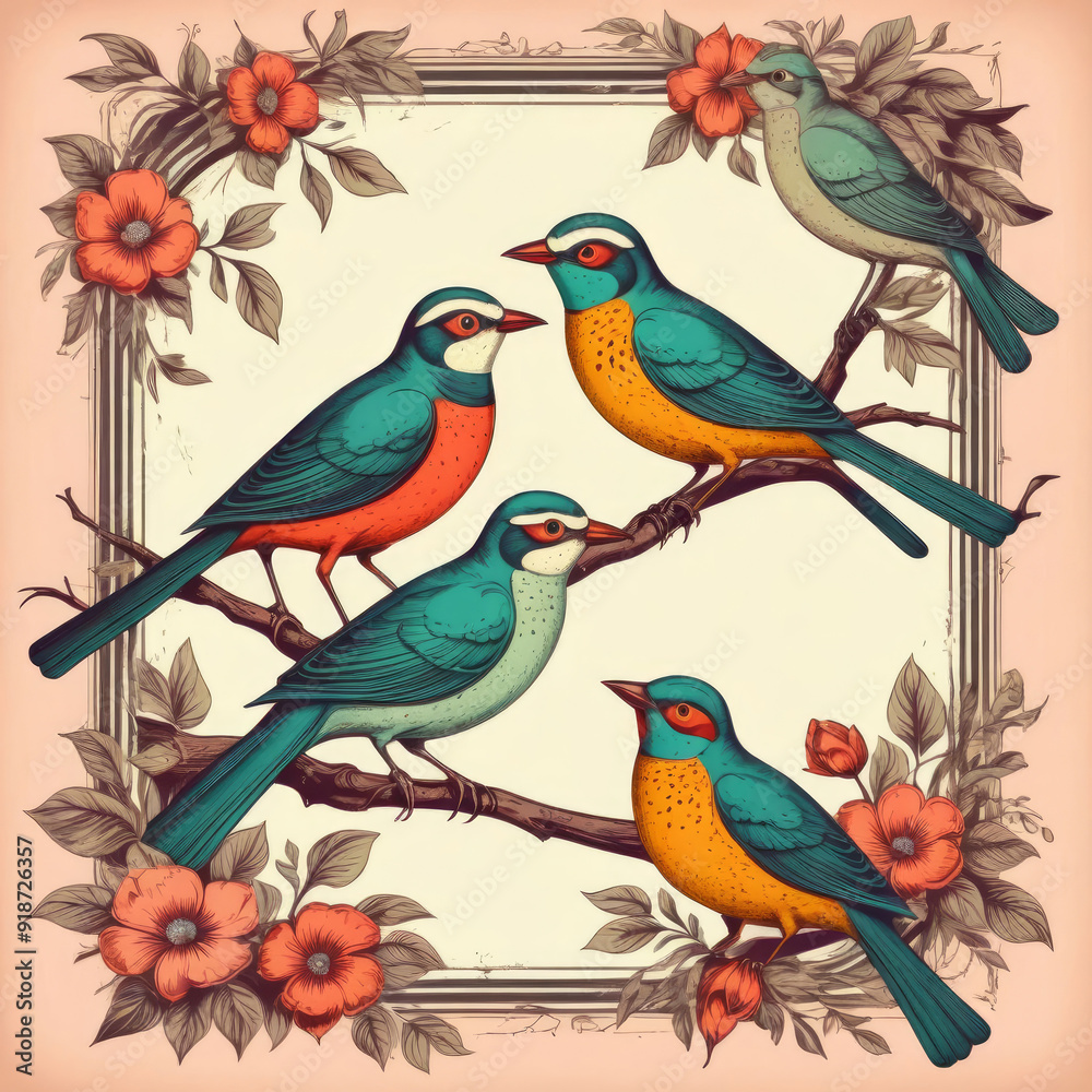 Fototapeta premium set of birds generative IA