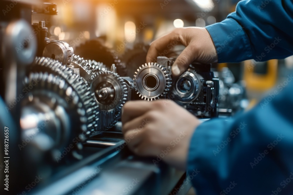 Close-Up of a Mechanic's Hand Adjusting Gears