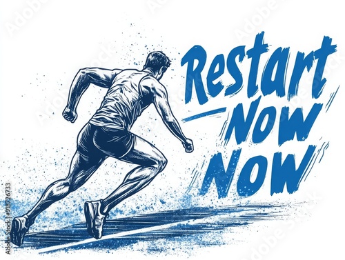 Restart Now Now - Motivational Running Illustration