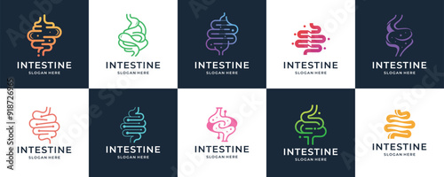 set of abstract digestive logo, intestine organ design with minimalist style concept.