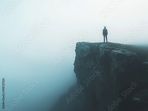 Solitary Figure on a Misty Clifftop photo