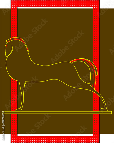 Sketch design vector illustration silhouette design icon symbol logo statue art wall decoration mythological animal in box frame