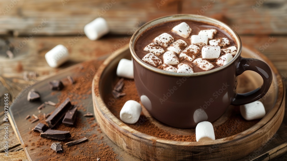 Hot Chocolate with Marshmallows on Rustic Wooden Background Hot Chocolate with Marshmallows on Rustic Wooden Background