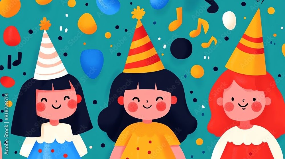 Birthday parade, colorful floats and music, flat design illustration Birthday parade, colorful floats and music, flat design illustration