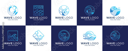 set of wave logo minimalist design collection for business of company.