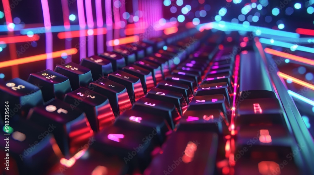 Obraz premium Neon-Lit Keyboard in a Digital World