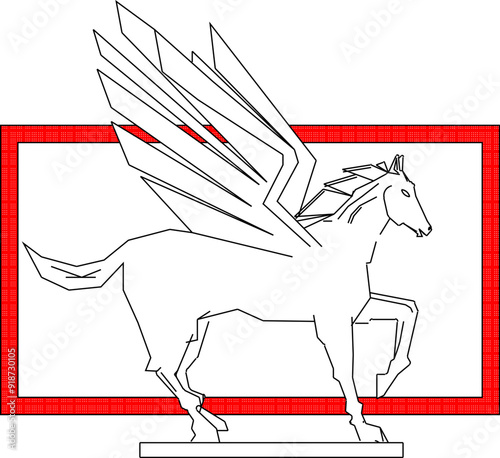 Sketch design vector illustration silhouette design icon symbol logo statue art wall decoration mythological animal in box frame