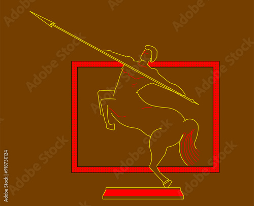 Sketch design vector illustration silhouette design icon symbol logo statue art wall decoration mythological animal in box frame