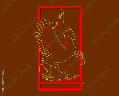 Sketch design vector illustration silhouette design icon symbol logo statue art wall decoration mythological animal in box frame