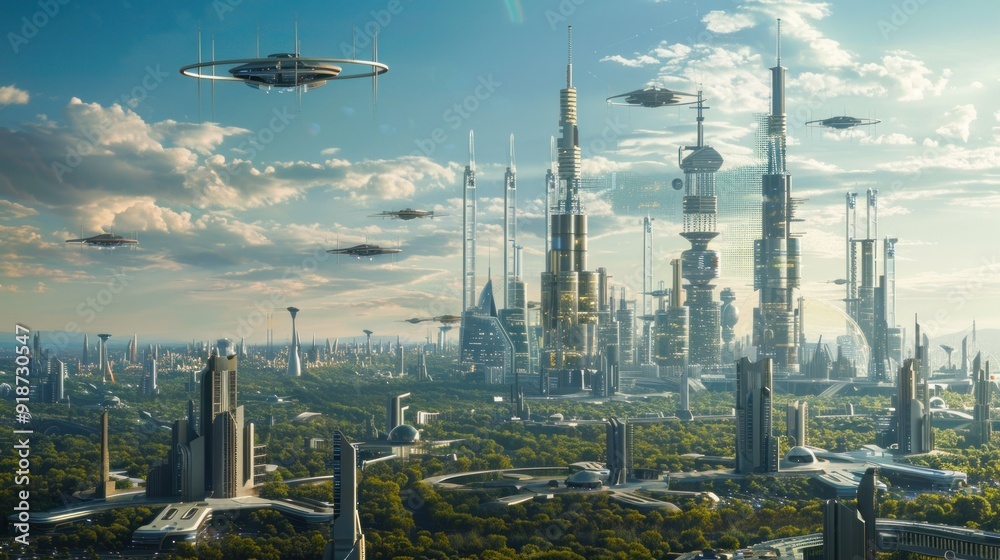Futuristic Cityscape with Flying Vehicles Futuristic Cityscape with Flying Vehicles