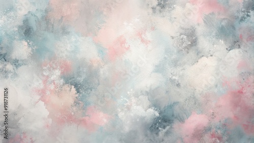 Soft, whimsical abstract background featuring a delicate blend of pastel pink and grey hues with subtle, textured gradient and expressive distressed paint strokes.