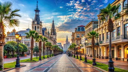 Central avenue in Batumi, Georgia with beautiful architecture and vibrant atmosphere, Rustaveli Avenue, Batumi, Georgia photo