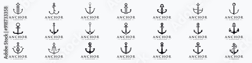 icon set Anchor logo ocean sailing boat symbol Vector Illustration.