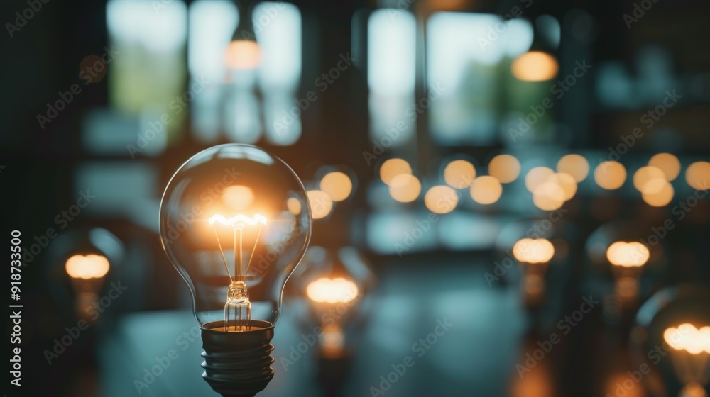 Fototapeta premium Illuminating Ideas: A Row of Glowing Lightbulbs