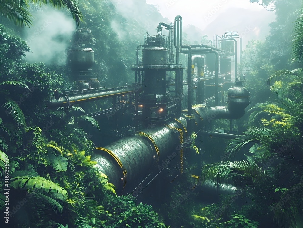 Biofuel Refinery Nestled in Lush Rainforest Ecosystem with Organic ...