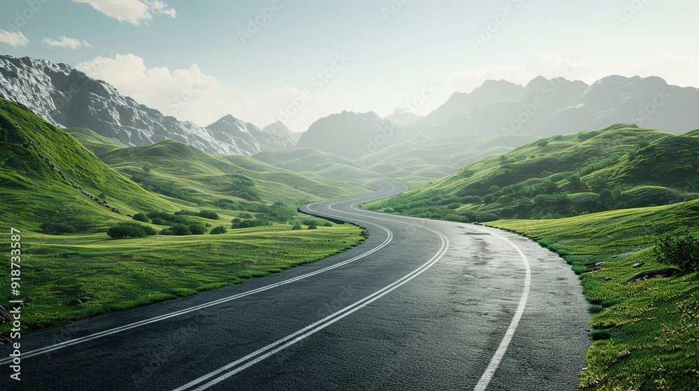 Fototapeta premium Stunning Hyper Realistic Winding Road Illustrating the Journey to a Brighter Future, Embracing Hope and Progress.