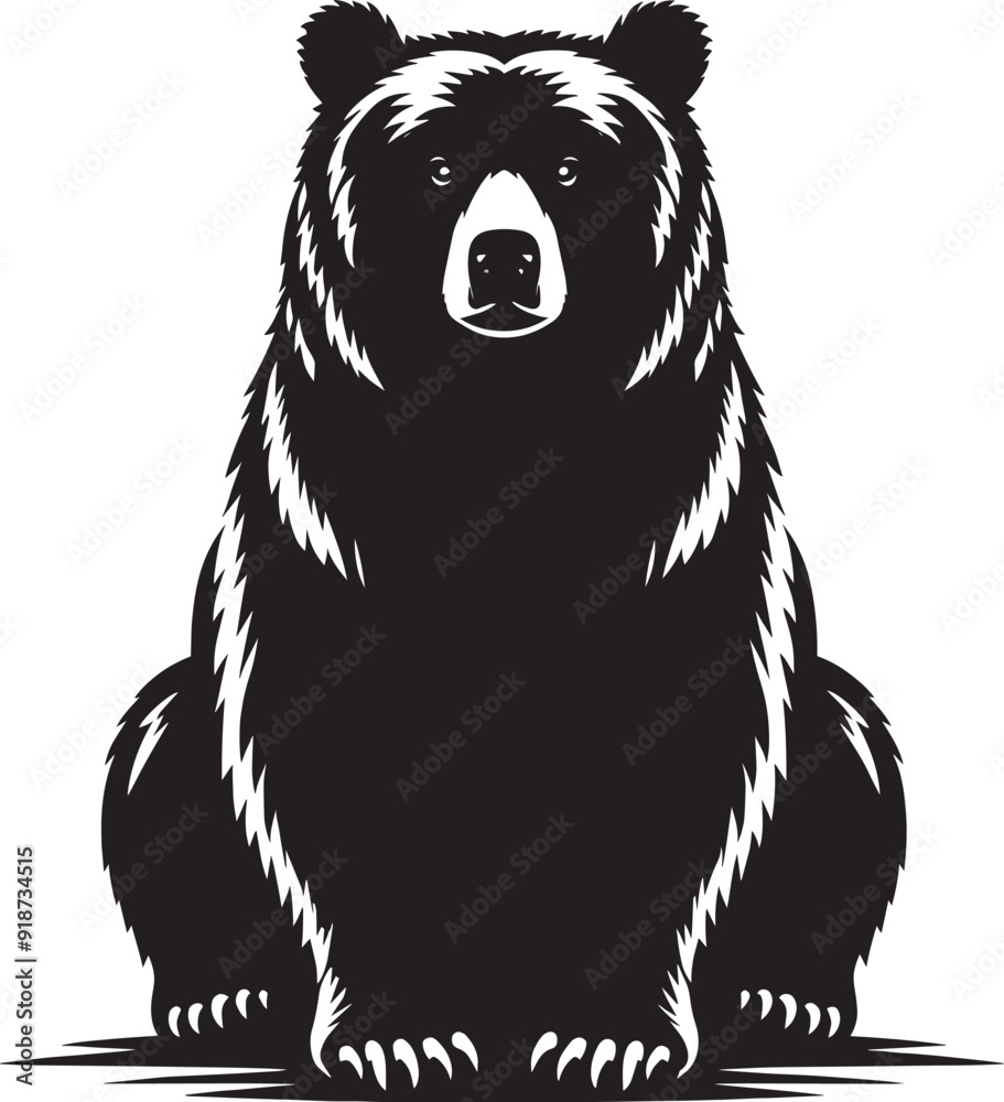Fototapeta premium Bear sitting Silhouette vector illustration isolated on white background