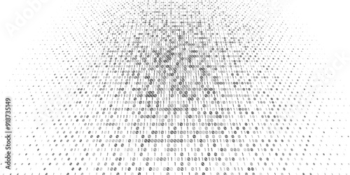 Binary Code Gradient Background with Abstract 3D Perspective. Matrix background with zero and one number elements