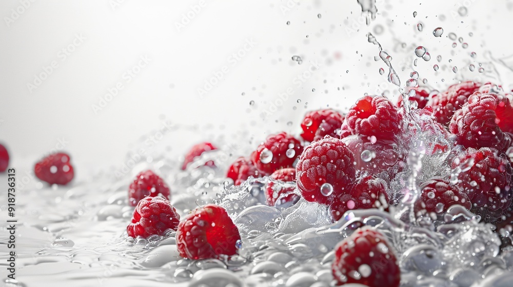 Fresh Raspberries Splashing in Water