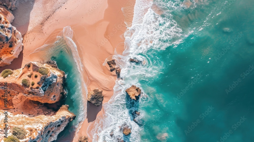 Aerial View of a Sandy Beach and Turquoise Ocean Aerial View of a Sandy Beach and Turquoise Ocean