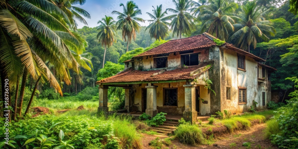 Old abandoned house in the lush jungle of Goa, India, abandoned, house, jungle, Goa, India, old, overgrown, derelict Old abandoned house in the lush jungle of Goa, India, abandoned, house, jungle, Goa, India, old, overgrown, derelict