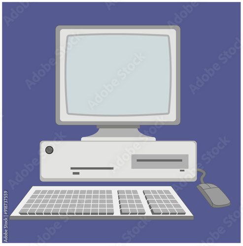Back to 90s. Old fashioned vector flat set of old computer pc vector