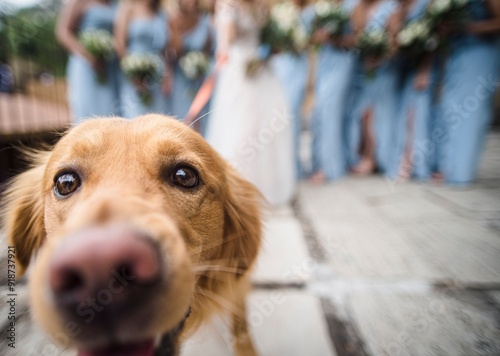 portrait of a dog on a wedding day 
