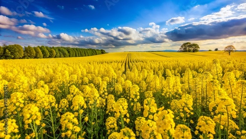 Vibrant yellow colza flowers blooming in a lush green field, a key crop for sustainable biodiesel and eco-friendly renewable energy sources. photo