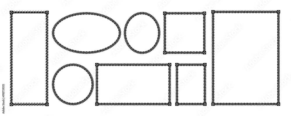 Ornamental ethnic pattern decorative frames collection set in black colours