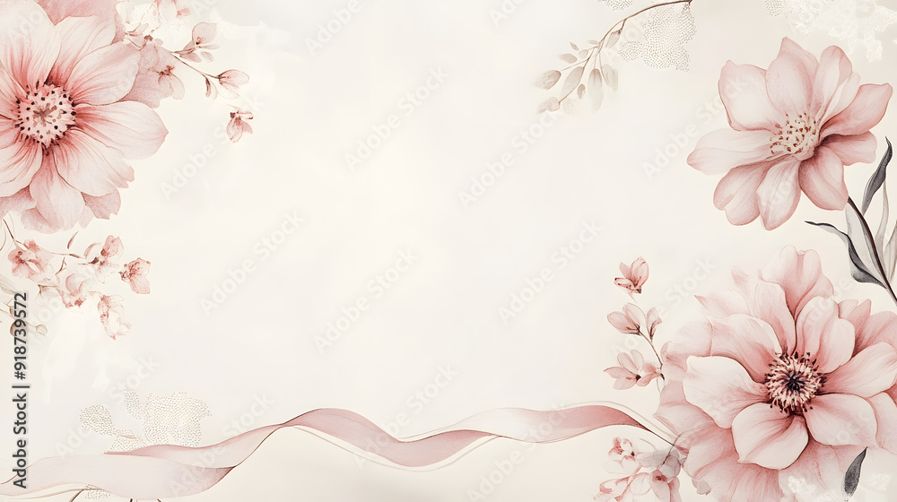 Beautiful floral frame with white Dahlia and lace ribbon on an empty cream background watercolor style, space for text in the middle, wedding invitation card. Beautiful floral frame with white Dahlia and lace ribbon on an empty cream background watercolor style, space for text in the middle, wedding invitation card.